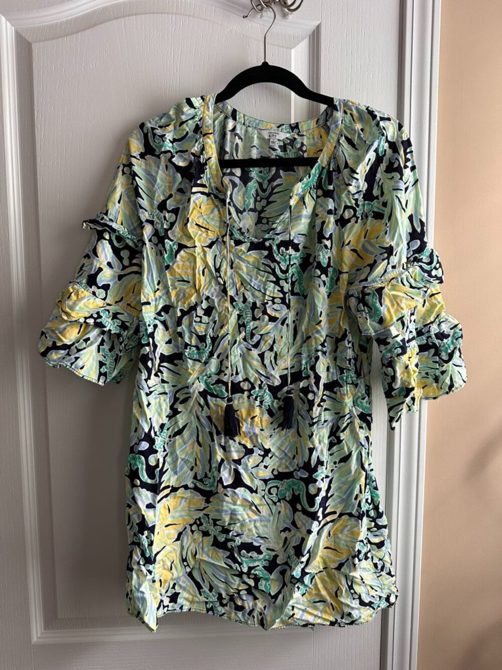 Crown & Ivy Green and Blue Pattern Long Sleeve Dress Size Large